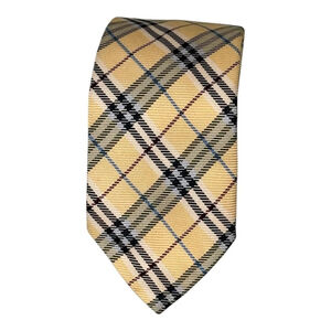 Burberry Tie Mens Classic Yellow Plaid Check 100% Silk Necktie Formal England